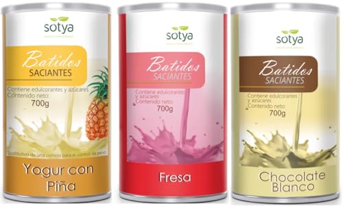Batidos Saciantes Sustituto de Comida para Adelgazar Pack 3 Sabores, Yogur de Piña, Fresa y Chocolate Blanco, 700g