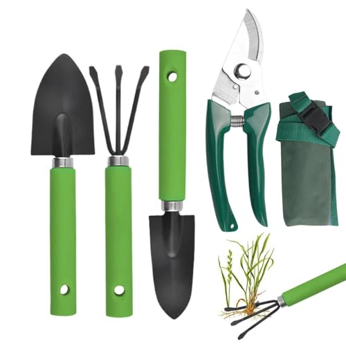 Herramientas de jardinería con bolsa, herramientas de jardinería para jardinería, herramientas de jardinería de metal para exteriores, herramientas de jardinería con tijeras de podar, pala, rastrillo