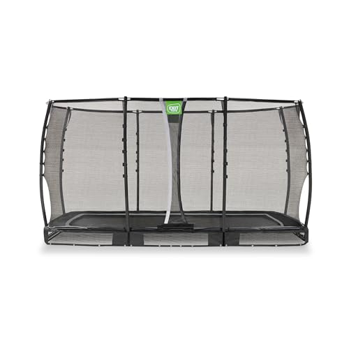 EXIT Toys Allure Premium Rechteckiges Bodentrampolin - 214x366cm - Extra Lange Federn für erfahrene Springer - Mit Fußschutzsystem - Premium-Sicherheitsnetz - Wasserdicht - Schwarz