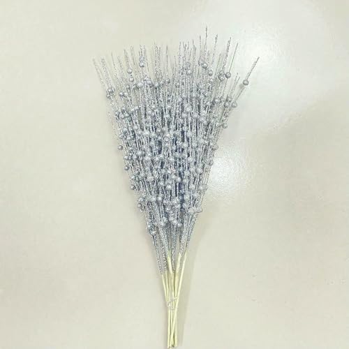 Optxzn Ramo di Natale con Bacche Glitterate, Foglie finte in Polvere Dorata per Decorazioni per Feste di Capodanno