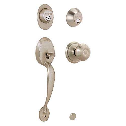 Creative Product Schlage F62PLY620GEO Plymouth Handleset Keyed 2-Sides with Georgian Knob, Antique Pewter