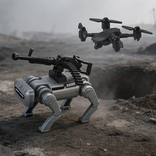 Feleph Military Weapons Set Army Gear Includes Camouflage Night Vision Helmets, E.O.D. Suits, Shields Robot Dog, Drone, Building Block Toys for Kids 4+, Compatible with Major Brick Figures - Image 6