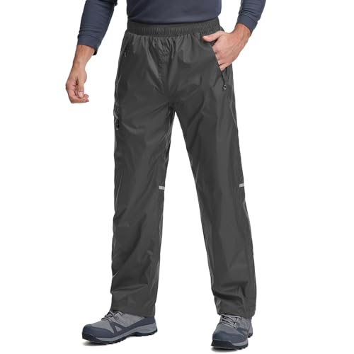 Men's Rain Pants Waterproof Over Pants with Zipper Pocket, Wind Proof Outdoor Cloth for Hiking, Fishing (US, Alpha, Large, Regular, Regular, Black)