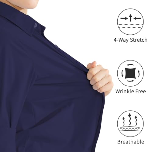 Image of Boys Stretch Long Sleeve Button Down Shirt Wrinkle Free Toddler Dress Shirt