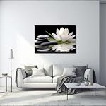 LZIMU Zen Canvas Wall Art White Lotus and Black Zen Stones Bloom in Water Picture Prints for Yoga Spa Meditation Spiritual Room Bathroom Decor (Zen-1, 12"x18")