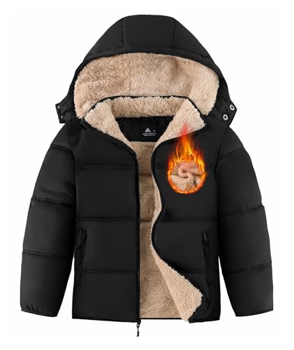 Image of ZITY Boys Winter Coat Thermal Warm Sherpa Fleece Lined Jacket Zip Thick Waterproof Puffer Jacket for Boy with Detachable Hood
