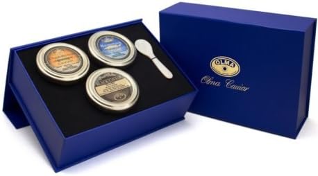 OLMA American Dream Black Caviar Gift Box - Includes 4 oz of Domestic Fish Roe - Bowfin, Paddlefish & Hackleback Sturgeon - Mother of Pearl Serving Spoon - Overnight Delivery