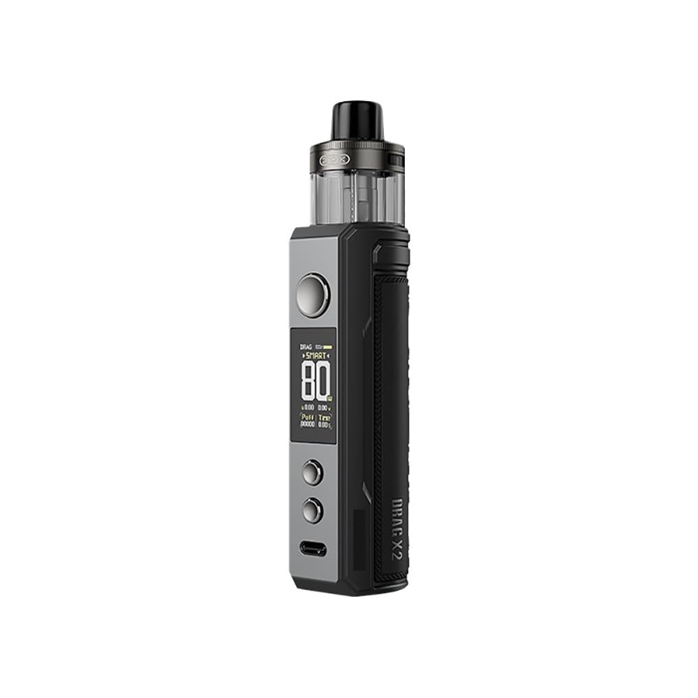 DRAG X2 Kit (métal gris), vaporisateur E-Cig VOO/POO équipé d'un pod PNP X DTL de 2 ml, kit de vape alimenté par une seule batterie 18650 (non incluse), sans nicotine