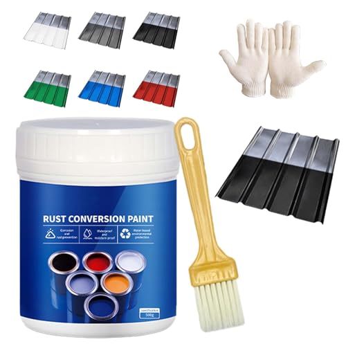 Weatherproof Rust Converter Paint for Metal, Rust Conversion Paint, 4-in-1 RUst Conversion paint for Metal, Water‑Based Industrial Anti‑rust painting with Tool(Black-17.6 Oz)