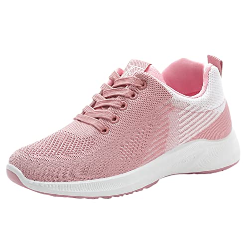 Zapatillas deportivas para mujer con cuña, elegantes de piel, suaves, antideslizantes, transpirables, con cordones, modernas, resistentes a la abrasión, resistentes al agua, para senderismo, Rosa., 40