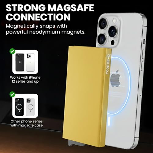 Image of CODE 118 Wallet for Men - Slim Minimalist Aluminum Magnetic Card Holder - RFID Blocking Front Pocket Mag Safe Wallet with Strong Magnet Attachment (Mag Safe, 24K Gold)