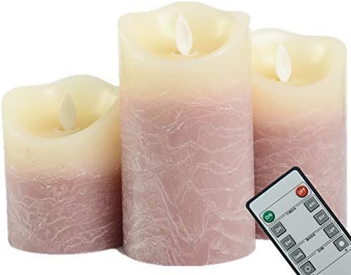 Iovin Water Wave Grain Flameless Candles Set of 3.15" (Size:4" 5" 6") Battery Operated LED Pillar Candles with Moving Flame Wick Timer,Wave Top(Brown&Ivory)