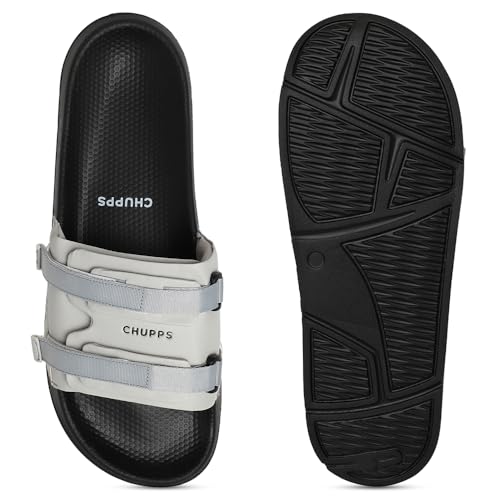 Image of CHUPPS Element Grey & Black Drift Orthopedic Slippers | Soft Footpharma Footbed | Breathable Ventilation Holes | Lightweight Flip Flops | Anti-Skid Chappals for Everyday For Mens