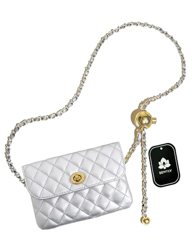 BEMYLV Leather Chain Belt Bag for Women Silver Crossbody Waist Purse Fanny Pack Fashion Waist Packs Evening Clutch Mini Handbag Bag Chain Detachable