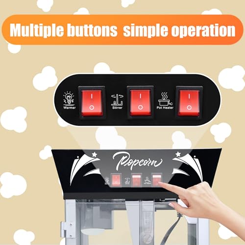 Image of Commercial Popcorn MAKER Machine, 12 Ounce Kettle Stainless Steel Popcorn Maker with Tempered Glass, Warming Deck, 850W Countertop Popcorn Popper for Parties, Events, and Home Theater, Black