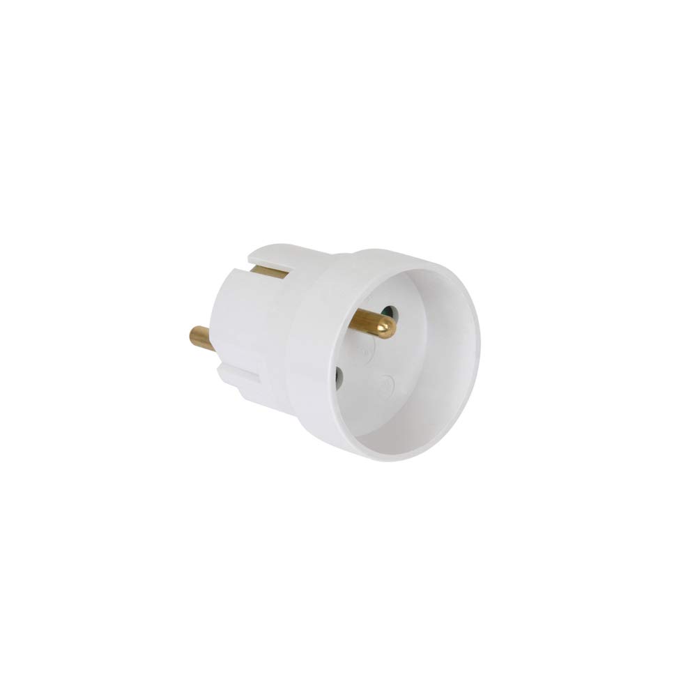 DEBFLEX - Adaptateur France/​Allemagne - Adaptateur de Voyage 2P+​T 10/​16A - Pour Brancher Fiche Française sur Prise Allemande - Blanc