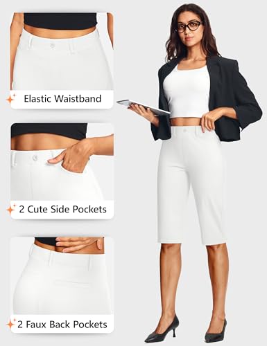 Image of ISEEGZ 14'' /18 inch Capri Pants for Women Dressy Stretch Pull On Womens Capris with Pockets Petite Summer Office Work Casual