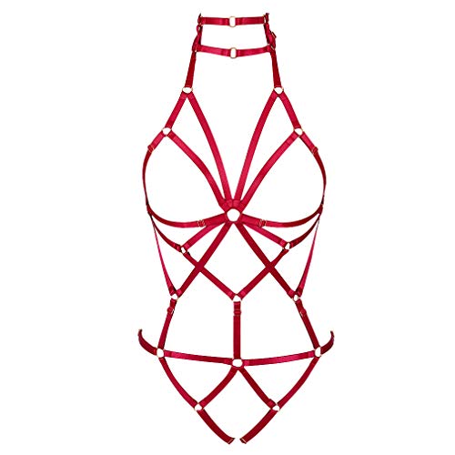 Women's Strap Body Harness Lingerie Full Caged Waist Garter Belts Set Strappy Frame