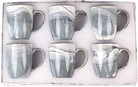 Marble Coffee Mugs Set of 6 Coffee Mug Set of 6 Marble Mug Set of 6 Mug Sets Coffee Tea Milk Cocoa 6 Pack Gray marble Mug Set with Gift Box