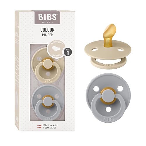 Image of BIBS Pacifiers - Set of 2 | Colour Pacifier with Anatomical Nipple | BPA-Free Natural Rubber | Made in Denmark | Vanilla /Cloud, 0-6 Months