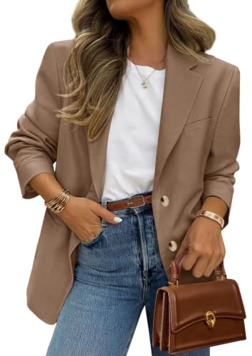 PRETTYGARDEN 2026 Blazers for Women Business Casual Long Sleeve Lapel Open Front Suit Jacket Work Blazer with Pockets (Brown Small)