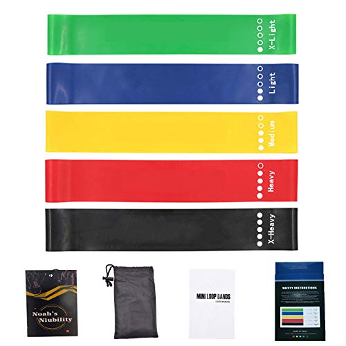 Noah's Niubility Widerstandsbänder – Set mit 5 Widerstandsbändern für Heim-Fitness, Stretching, Yoga, Physiotherapie, Naturlatex, elastische Trainingsbänder (grün, blau, gelb, rot, schwarz)