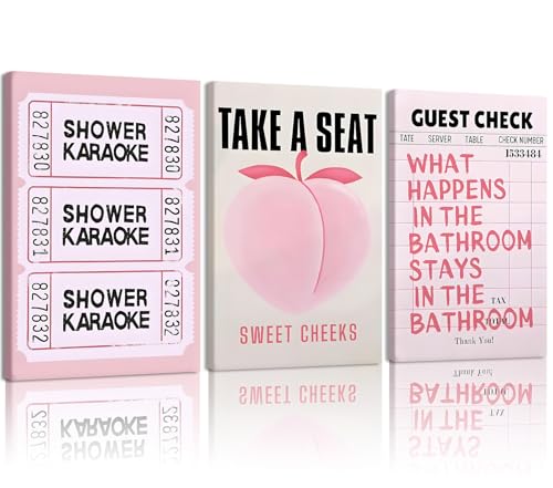 RUMSICH 3-Piece Fun Pink Peach Bathroom Canvas Wall Art Pink