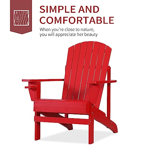 Outsunny Wooden Adirondack Chair, Outdoor Patio Lawn Chair With Cup Holder, Weather Resistant Lawn Furniture, Classic Lounge For Deck, Garden, Backyard, Fire Pit, Red #TOP3