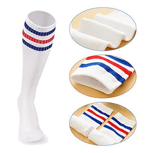 5 Pieces Red White And Blue Sweatbands Set And Striped Socks 80S Sweatbands 90S Costume Wrist Sweat Bands For Men And Women Sports Headbands 80S Workout Gym Fitness Yoga Tennis And Running (Red) #TOP2