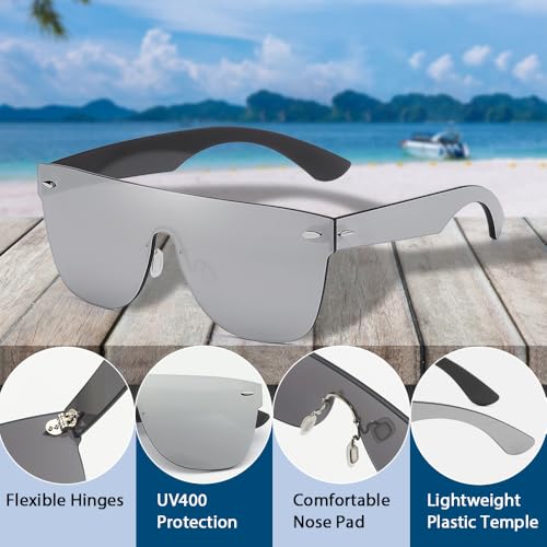Rimless Sunglasses For Women Men One Piece Square Oversize Mirror Lens Anti Reflective3