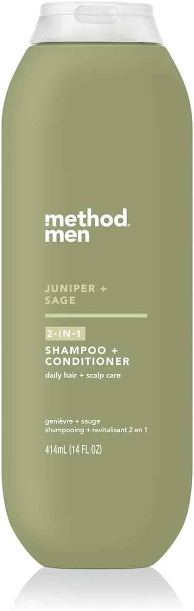 Method Men 2-in-1 Shampoo and Conditioner, Juniper + Sage - Cleans and Conditions with Argan and Jojoba Oil - Made without Parabens - 14 oz
