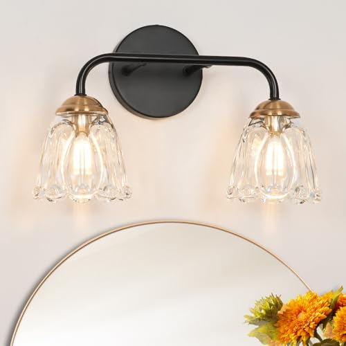 Antique 2 Light Bathroom Light Fixtures, Black and Gold Vanity