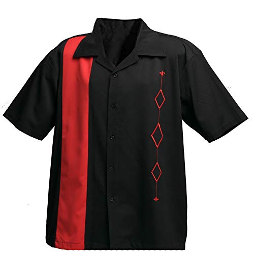 Designs by Attila Mens Retro Bowling Shirt, Big & Tall Black & Gray