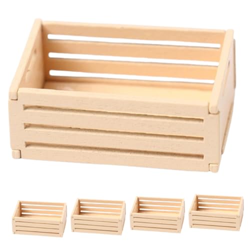 WEKAMOS 5pcs Mini Wooden Crates Realistic Dollhouse Storage for Miniature Accessories for Food Beverages and Toy Organization Landscapes