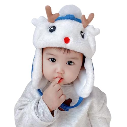 Toddler 3D Cute Winter Beanie Hat with Earflap, Child Warm Russian Plush Warmer Outdoor Trapper Kids Cold Weather Deer Cap