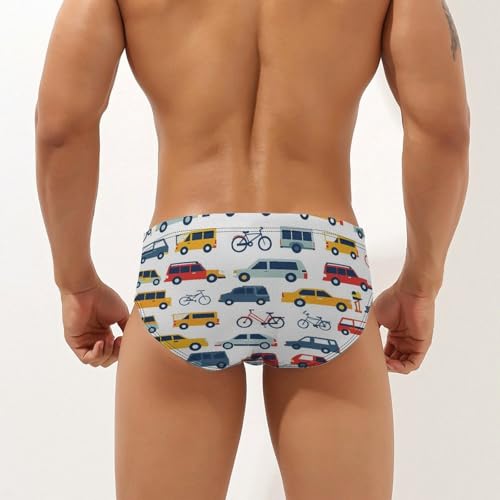 Cartoon Trucks Bike Mens Swim Briefs Quick Dry Swimming Trunks Training Swimsuit Low Rise Swimwear2