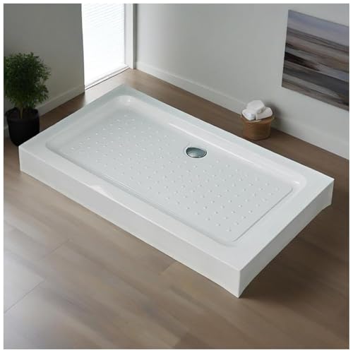Bandeja de ducha acrílica con drenaje, superficie texturizada antideslizante, moderna bandeja de ducha a prueba de fugas para baño