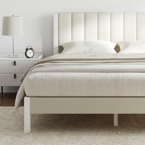 Novilla King Bed Frame with Piano Keys Headboard and Footboard, Metal Platform Bed Frames King Size, No Box Spring Needed, Easy Assembly, Steel Slats Support, Velvet White by Novilla - Image 8