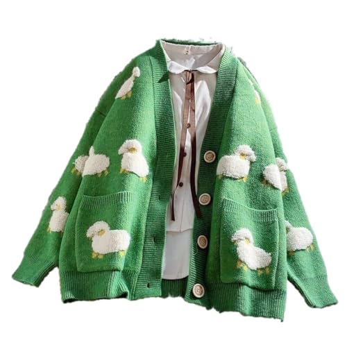 Image of GK-O Women Cute Sheep Sweater Coat Cardigan Knitted Tops Kawaii | Loose preppy cartoon casual style with adorable sheep pattern comfy knitted fabric one size fits most perfect winter layer