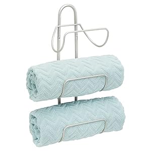 mDesign Modern Decorative Metal 3-Level Wall Mount Towel Rack Holder and Organizer for Storage of Bathroom Towels, Washcloths, Hand Towels – Satin
