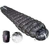 Fengzel Outdoor ストレッチ素材 マミー型寝袋220*90(55)cm 860FP 95%グースダウン400-2500g充填 左右開閉可能 最低使用温度-55℃ キャンプ 自宅用 極限耐寒 シュラフ (ブラック(無地), 極限厳冬用(2500gグースダウン詰め))