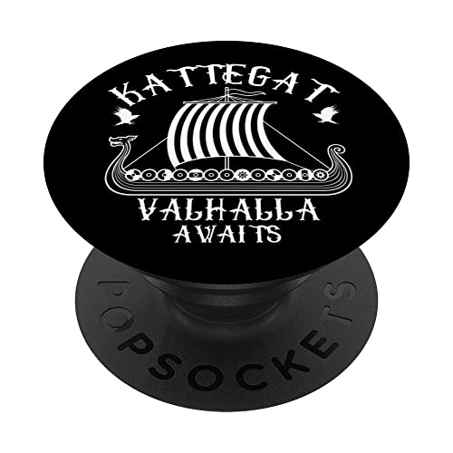 Norse Mythology Viking Ship Kattegat Valhalla Awaits Viking PopSockets Swappable PopGrip, Black