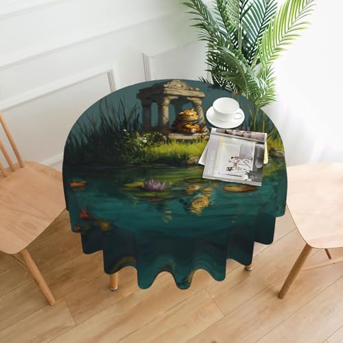 WZYWHJ Little tiger in the pavilion Printed Round long tablecloth anti overflow and wrinkle resistant dining table cloth 60 inches