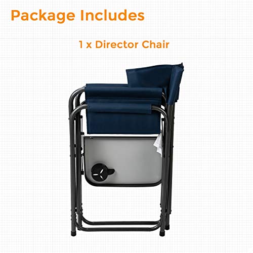 Pacific Pass Directors Camp Chair W/ Built-In Side Table And Cup Holder, Collapsible - Navy #TOP6