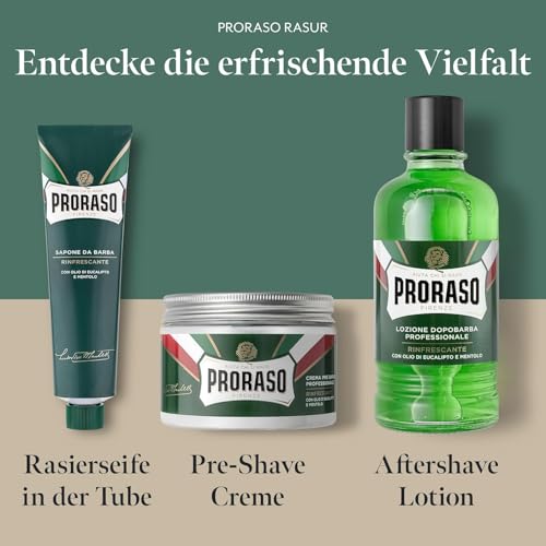 Proraso Pre Shave Cream, 300 ml, erfrischende und belebende Rasiercreme für die Anwendung vor der Rasur, mit Eukalyptusöl und Menthol, Made in Italy, Grün