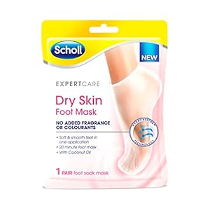 Scholl ExpertCare Dry Skin Foot Mask – Nourishing Foot Mask with Coconut Oil, Urea, and Shea Butter – 24-Hour Moisture for Dry Foot Skin – 1 Pair of Foot Mask Socks, One Size