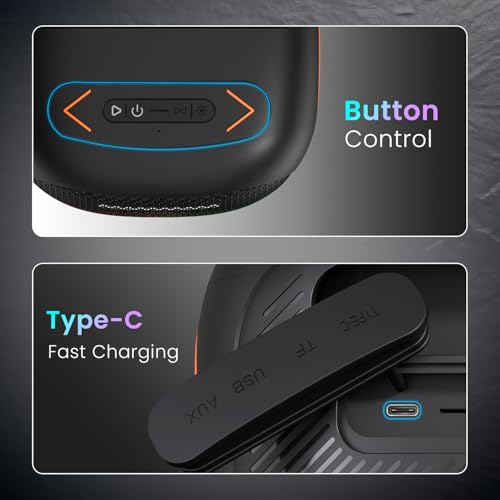 Portronics Dash 10 50W Wireless Bluetooth Party Speaker With Dual Wireless Karaoke Mic, Upto 6 Hours Playtime, Dual Bass Radiator, HD Sound, RGB LED Lights,BT 5.3V,AUX IN,USB In,Type C Charging(Black) 8 415sp2YDeyL