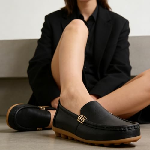 Image of Women's Comfortable & Lightweight Leather Loafers Slip-Ons Driving Walking Mocs Boat Shoes Cute Business Casual Dress Shoes Work Flats for Women