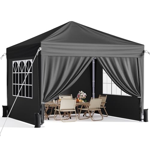 Vinabilia 10x10 Pop Up Canopy with Sidewalls Instant Portable Canopy Tent with Carry Bag for Commercial Events Camping Parties - Black