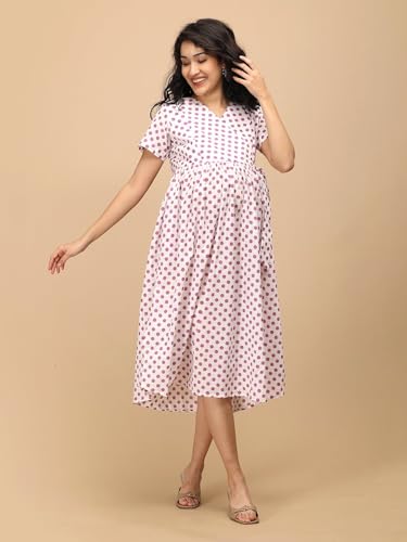 Image of The Mom Store Maternity and Nursing Dress | Pre and Post Pregnancy Dress for Womens | Zipper /Button Opening | Causal Wear | Trendy Stylish Causal Dresses for New Moms